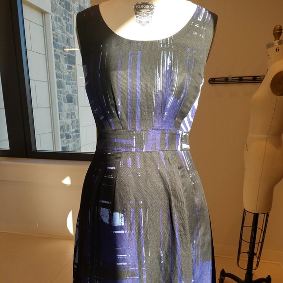 Sophisticated black and indigo A-Line dress - Picture 1 of 10